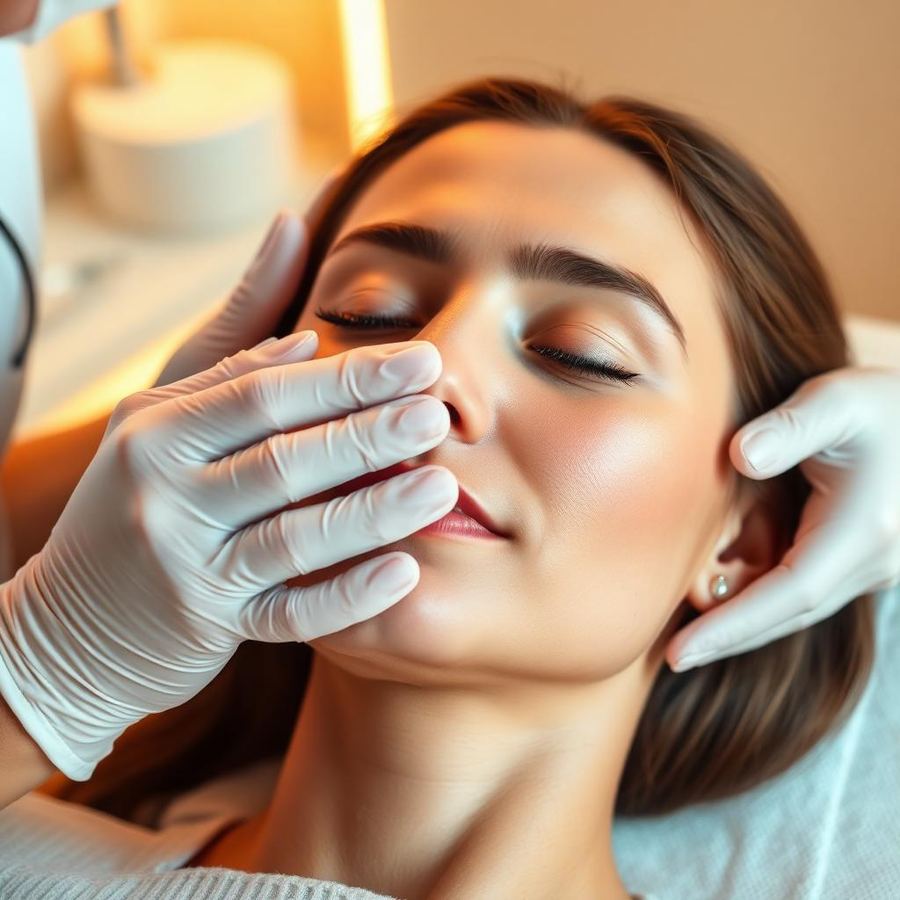 Procedimento de harmonização facial em clínica boutique