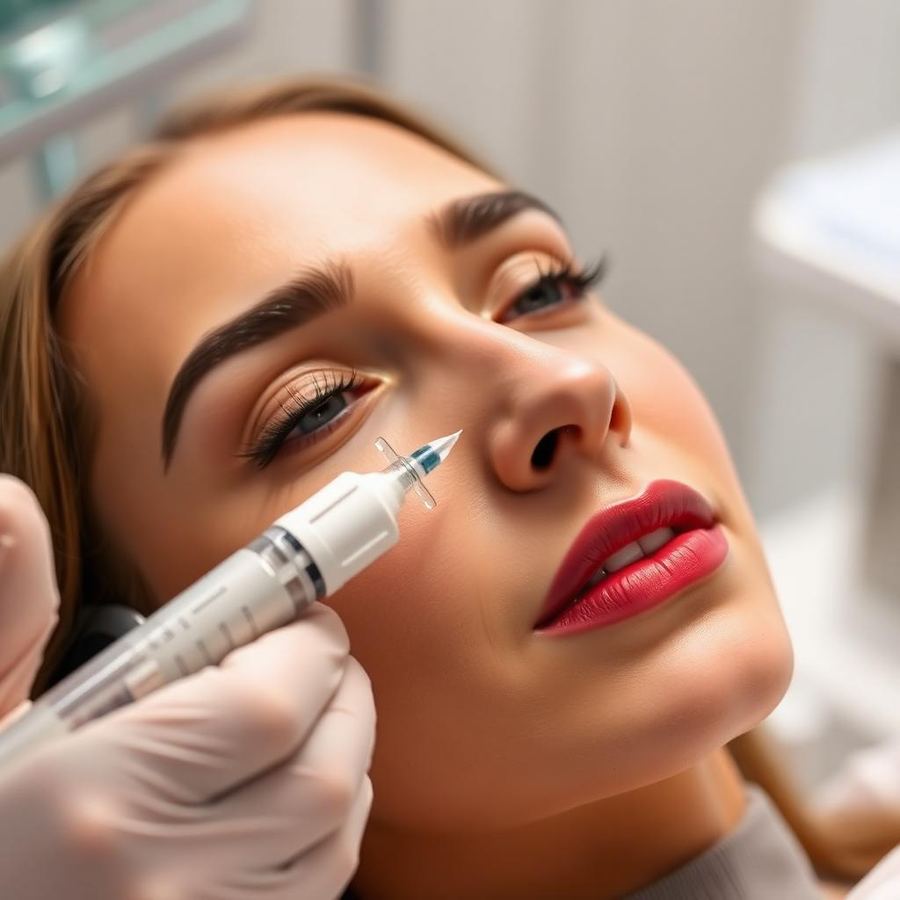Preenchimento labial sendo realizado por profissional